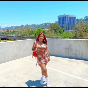 Sexy Rainbow Stripe Crop Top & Bodycon Skirt